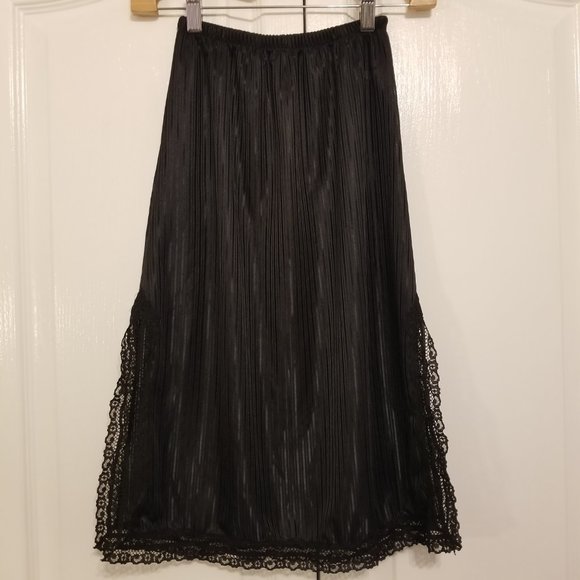 Vintage Molyclaire Lingerie Skirt Slip Slit Striped Lace Midi Length - Picture 5 of 11